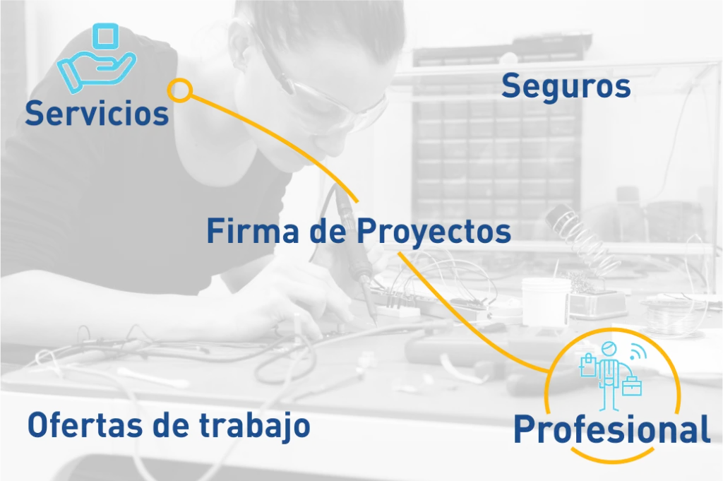 Servizos profesionais: firma de proxectos, seguros e ofertas de traballo nun laboratorio de electrónica